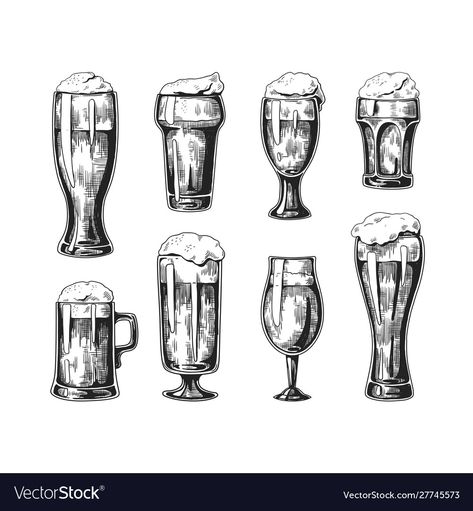 Beer Sketch, Bubble Foam, Glasses Vintage, Ink Sketch, Single Image, Ink Drawing, Beer Glasses, Adobe Illustrator, Tattoo Ideas