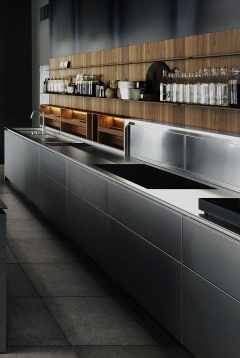 Boffi Kitchen, Metal Kitchen Cabinets, Stainless Steel Kitchen Cabinets, Steel Kitchen Cabinets, Aluminium Kitchen, Industrial Kitchen Design, Stainless Kitchen, Kitchen Cabinets Makeover, Prep Kitchen