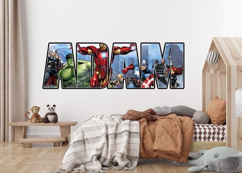 Personalized Superhero Wall Stickers Custom Name Children's Popular Characters Room Decorations Removable Decal Home Decor Art - Etsy Super Hero Room Decor, Hulk Png, Superhero Wall Stickers, M Name, Superhero Signs, Superhero Nursery, Superhero Wall, Hulk Art, Superhero Room