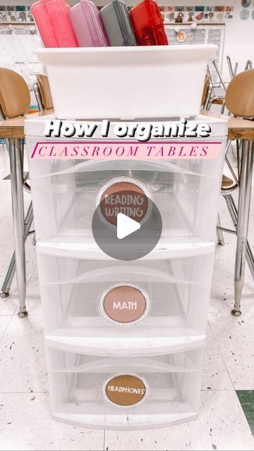 Diy Crate Seats Classroom, Classroom Table Storage Student, Table Caddies Classroom, Classroom Storage For Students, Classroom Workbook Storage, Student Storage For Tables, Classroom Table Organization Storage, Classroom Notebook Organization, Classroom Set Up With Tables