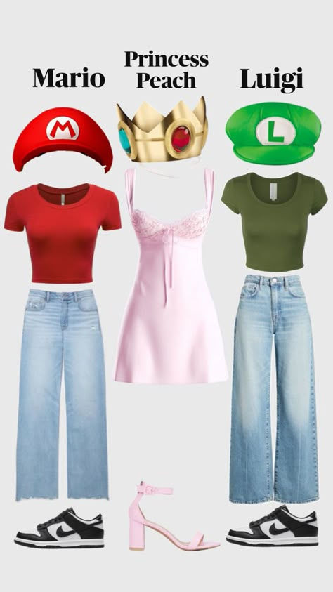 Ideas l costum l cute l Halloween 🎃 Casual Halloween Outfits Costumes, Disfraz Toy Story, Mario Halloween Costumes, Casual Halloween Outfits, Bff Matching Outfits, Mario Costume, Trio Costumes, Cute Group Halloween Costumes, Matching Halloween Costumes