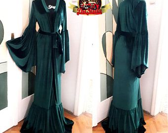 Velvet 1920's-Old Hollywood style-olive green velvet Full | Etsy 1950 Outfits, Velvet Dressing Gown, Bride Dressing Gown, Alt Wedding, Satin Bridal Robe, Velvet Duster, Feather Gown, Lace Bridal Robe, Duster Dress