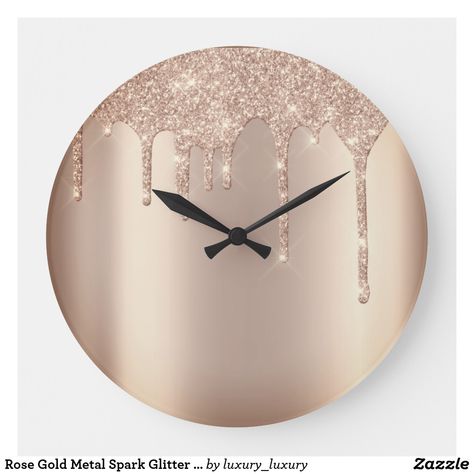 Rose Gold Metal Spark Glitter Drip Blush Glitter Large Clock Resin Idea, Glitter Table, Rose Peach, Diy Clock Wall, Unique Wall Clocks, Diy Clock, Large Clock, Round Wall Clocks, Rose Gold Metal