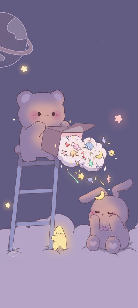 Bear And Bunny Wallpaper, Bear And Bunny, Wallpapers Cute, Galaxy Wallpaper Iphone, Iphone Wallpaper Kawaii, Bunny Wallpaper, Cute Galaxy Wallpaper, Cute Emoji, Cute Emoji Wallpaper