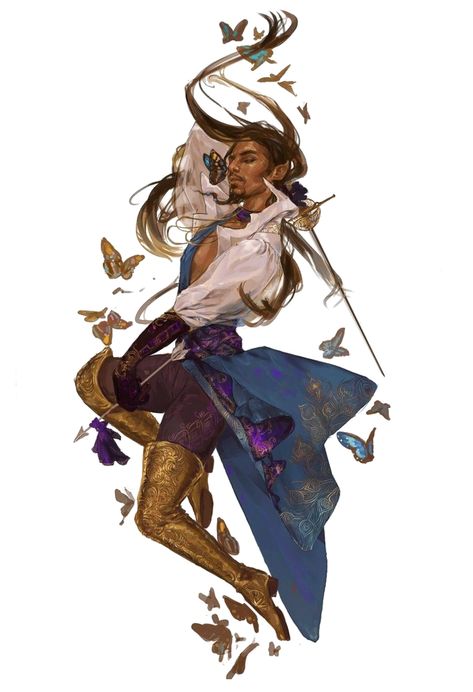 Male Half-Elf Dancer Butterfly Bard - Pathfinder PFRPG DND D&D 3.5 5E 5th ed d20 fantasy Genie Warlock Dnd, Genie Warlock, Dnd Fighter, Dnd Elves, Pathfinder Character, Male Character, Dungeons And Dragons Characters, Dnd Art, Character Reference