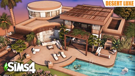 Tray Files: Desert Luxe Mansion | Patreon Modern Desert Mansion, Sims 4 Desert Luxe, Sulani Homes Sims 4, Sims 4 Oasis Springs, Desert Modern House, Sims 4 Beach House, Desert Luxe, Desert Bedroom, Modern Desert Home