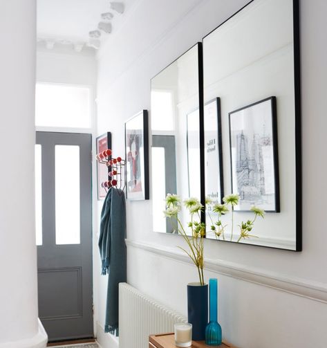 Hall mirror ideas – ways to add light and interest to hallways of all sizes Narrow Hallway Wall Decor, Hallway Colour Schemes, Modern Mirror Design, Hall Mirror, White Hallway, Victorian Hallway, Hallway Colours, Hall Mirrors, Hallway Cabinet