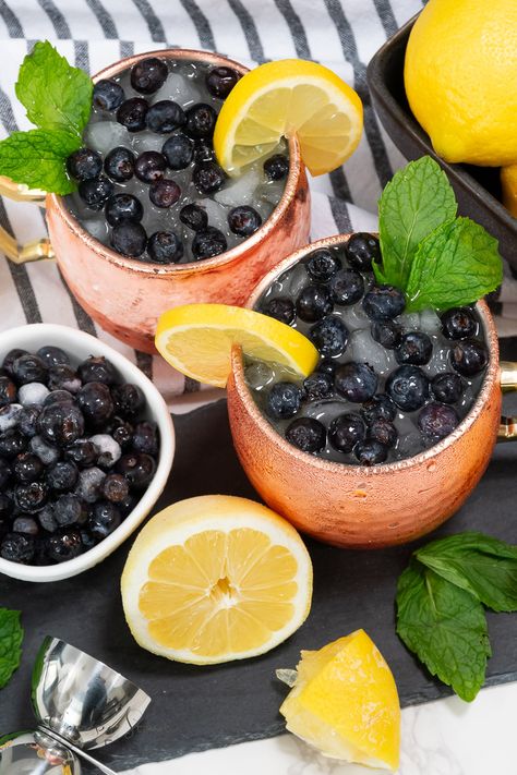 Blueberry Lemon Vodka Moscow Mule Cocktail Recipe | ©GarrisonStreetEats | Blueberry | Lemon | Vodka | Moscow Mule | Cocktail | Recipe | Blueberry Vodka | Moscow Mule Variations | Easy | Fruits | Flavored | Lemon Blueberry | Blueberry Mint | Ginger Beer | Blueberry Cocktail | Mule Cocktail | Lemon Cocktail Recipes | Mint | Pitcher | Mocktail | Vodka Cocktails Easy | Summer Cocktails | Refreshing | Alcoholic | Blueberry Mule Cocktail | Ginger Beer Cocktail | Pretty Drinks | Craft | Sweet | Sour Blueberry Mule, Mule Variations, Moscow Mule Variations, Lemon Cocktail Recipes, Blueberry Cocktail, Cocktails Easy, Ginger Beer Cocktail, Vodka Cocktails Easy, Blueberry Vodka