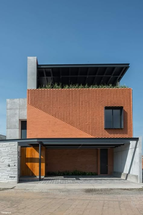 Modern Brick House, Modern House Facades, Modern Exterior House Designs, Brick Architecture, Brick Facade, Brick Design, Minimalist Architecture, Brick Building, Facade Architecture