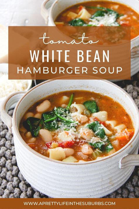 Hamburger Macaroni, Hamburger Vegetable Soup, Soup With Ground Beef, Hamburger Soup, Pretty Life, Pasta Soup, White Bean Soup, Easy Soups, White Bean