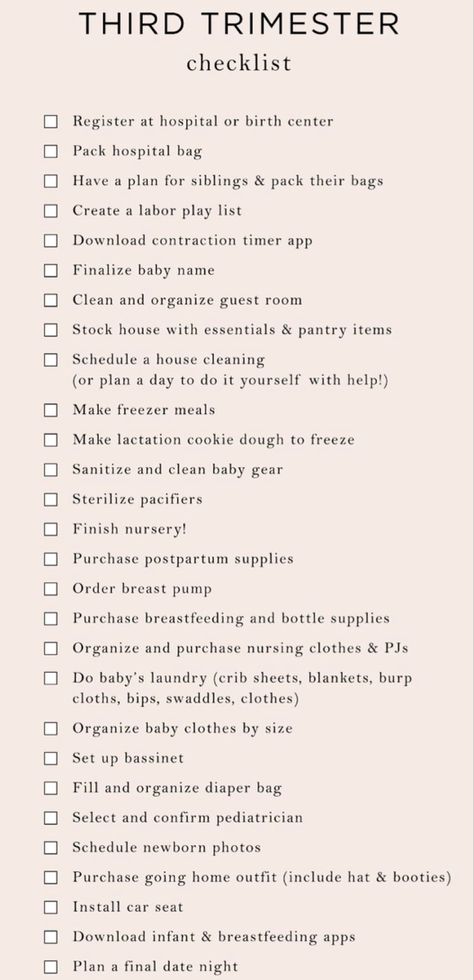 3rd Trimester To Do List, Third Trimester Essentials, 1st Trimester Checklist, Second Trimester Checklist, Nesting Party Checklist, 2nd Trimester Checklist, Third Trimester Quotes, Third Trimester Meals, 3rd Trimester Checklist