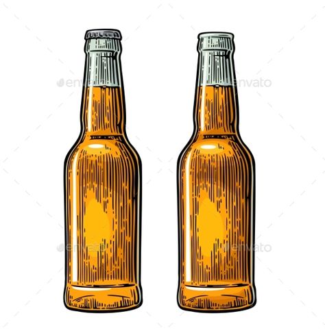 Beer Bottle Sketch, Open Bottle, Vintage Beer Bottle, Beer Bottle Illustration, Beer Bottles, Bottle Illustration, Beer Bottle Drawing, Beer Drawing, Beer Bottle Art