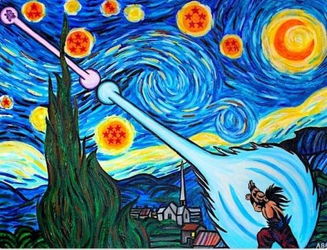 Abstracts/Art/Other - Starry Night Starry Night Poster, Dragon Ball Canvas, Vegeta Dragon Ball Z, Starry Night Canvas, Starry Night Art, Dragon Ball Painting, Goku Vs, Small Canvas Paintings, Canvas Drawings