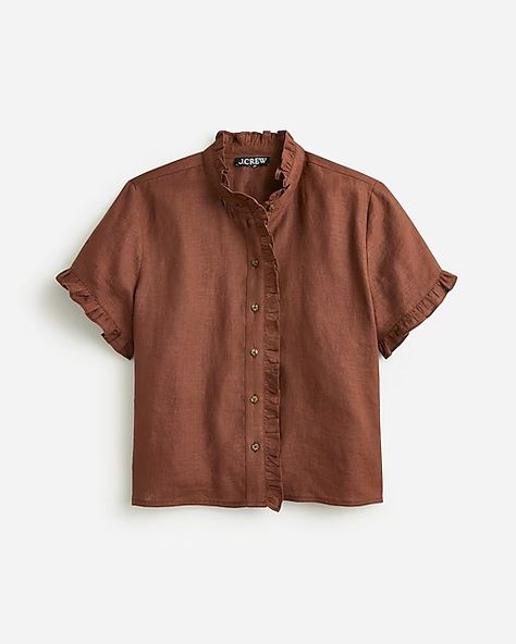 Women's Sale Items: Clothing And Accessories - J.Crew Business Casual Shirts Women, Linen Button Down Shirt Women, Hoc Spring, Casual Blouses For Women, Short Sleeve Tops For Women, Linen Blouse, White Denim, Ruffle Trim, Capsule Wardrobe