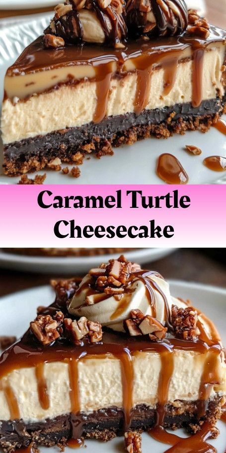 No-Bake Caramel Turtle Cheesecake Recipe - Decadent and Easy Dessert Pin Description: Indulge in the rich, gooey goodness of this no-bake caramel turtle cheesecake, a decadent treat perfect for special occasions. #NoBakeCheesecake #CaramelTurtle #CheesecakeLovers #DessertInspiration #IndulgentDessert #EasyNoBakeRecipe #ChocolateLovers #PecanDessert #SweetTooth #DessertGoals Caramel Turtle Cheesecake, Chocolate Turtle Cheesecake Recipe, Turtle Cheesecake Recipe, No Bake Caramel Cheesecake, Caramel Cheesecake Recipes, Turtle Cheesecake Recipes, Caramel Pecan Cheesecake, No Bake Chocolate Cheesecake, Pecan Desserts