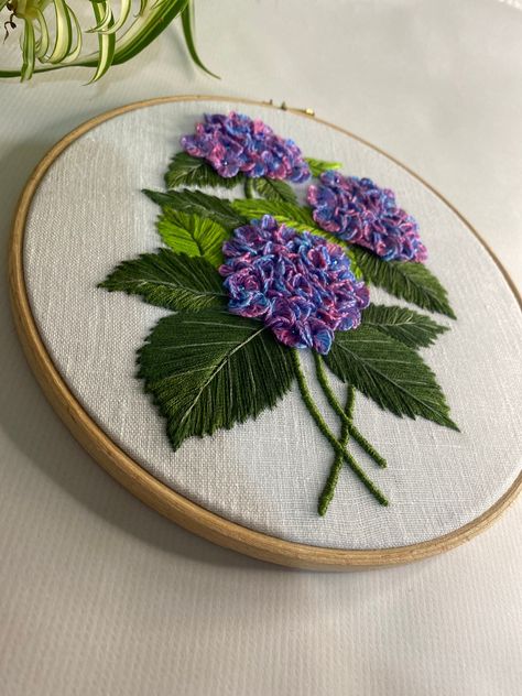 Hydrangeas Embroidery, Embroidery Hydrangea, Hydrangea Embroidery, Embroidery Botanical, Summer Embroidery, Botanical Embroidery, Garden Embroidery, Embroidery Hoop Wall Art, Diy Embroidery Designs