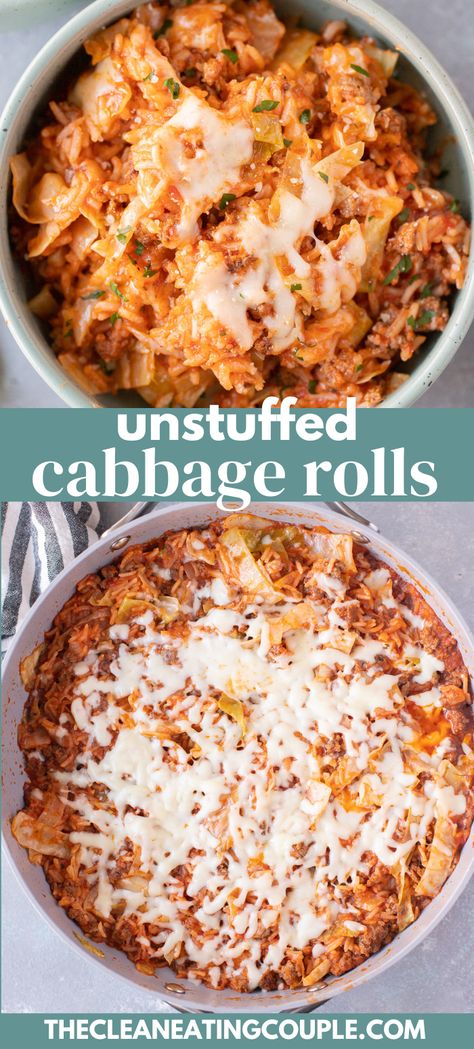 An Easy Unstuffed Cabbage Rolls Recipe you'll love! These deconstructed cabbage rolls are made in a skillet with rice and are hearty, healthy and so delicious! Easy Unstuffed Cabbage Rolls, Deconstructed Cabbage Rolls, Balsamic Chicken Pasta, Unstuffed Cabbage Rolls, Unstuffed Cabbage, Cabbage Roll, Healthy Beef Recipes, Cabbage Rolls Recipe, Chicken And Cabbage