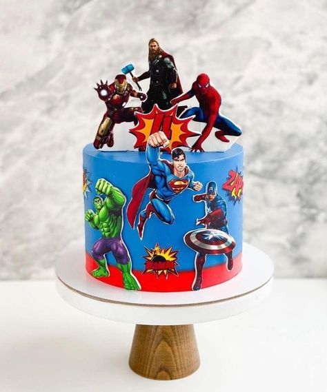 Avengers Cake Ideas Birthdays, Superhero Cakes For Boys, Avenger Cakes For Boys, Superhero Cake For Boys, Marvel Theme Cake, Birthday Cake Marvel, Marvel Cake Ideas, Marvel Cake Topper, Superhero Theme Cake