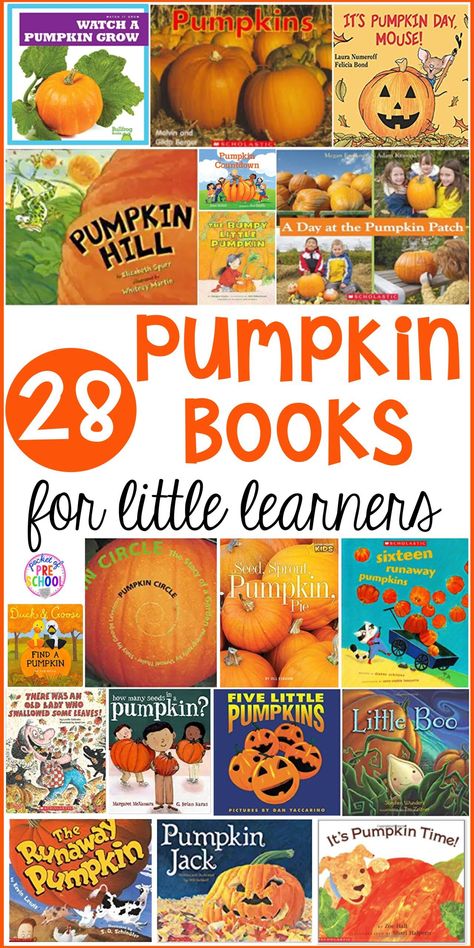 Pumpkin Preschool Books, Pumpkin Books For Toddlers, Fall Books With Activities, Fall Books For Preschool, Preschool Fall Books, October Kindergarten Themes, Preschool Fall Harvest Theme, All About Pumpkins Preschool, Pumpkin Lessons Preschool