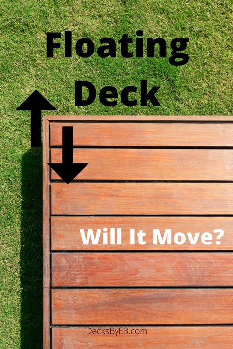 Low floating is a great way to get outdoors and enjoy our yard. With minimal footing requirements, it makes it an ideal DIY project. But one of the concerns with floating decks is movement. The rising and falling of the deck with the seasons or worse the sinking of one corner of the deck. With one corner higher than the other, and the deck trembling with each step. But this does not have to be. With the right base, your floating deck will be solid and stable. Movable Deck Platform, Floating Deck Walkway, Floating Deck With Stairs, How To Build A Floating Deck, Floating Deck Ideas Ground Level, Small Floating Deck, Ground Level Deck Ideas, Low Profile Deck, Floating Deck Ideas