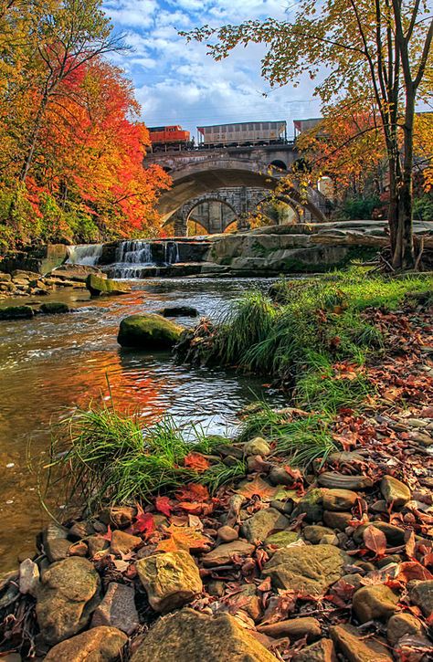 Berea Falls, Ohio Day Trip, Nature, Ohio Travel, Autumn Scenery, Usa Travel Destinations, A Bridge, Cleveland Ohio, Pretty Places, Travel Usa