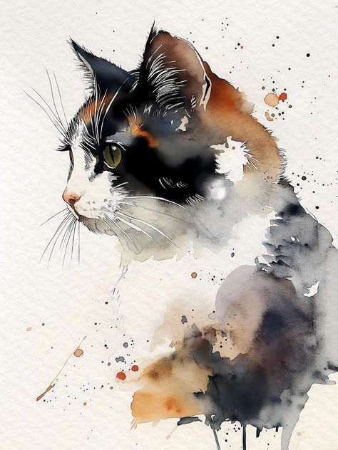 Important note: If you are looking to place an order for a shipping address in Alaska, Hawaii, APO/FPO/DPO, or a PO Box, please see the shop announcement or contact us via an Etsy convo before placing your order.   This watercolor cat print is a delicate and charming piece of art that is sure to please cat lovers. The artwork depicts a cute cat with soft, flowing contours and patterns that create a feeling of warmth and coziness. We have five sizes available 10 x 8,  14 x 11, 20 x 16,  24 x 18,   32 x 24 However, we strongly recommend measuring your intended wall first and consider what size frame you will use. Due to the cost of the paper and amount of the ink involved we cannot offer refunds or exchanges for the wrong size chosen. (We do, however, offer refunds and exchanges for damage b Cats Watercolor Paintings, Watercolor Cat Tutorial, Cat Watercolor Paintings, Watercolor Cat Painting, Portraits Digital Art, Abstract Cat Art, Watercolor Cats, Cat Portrait Painting, Cat Watercolor