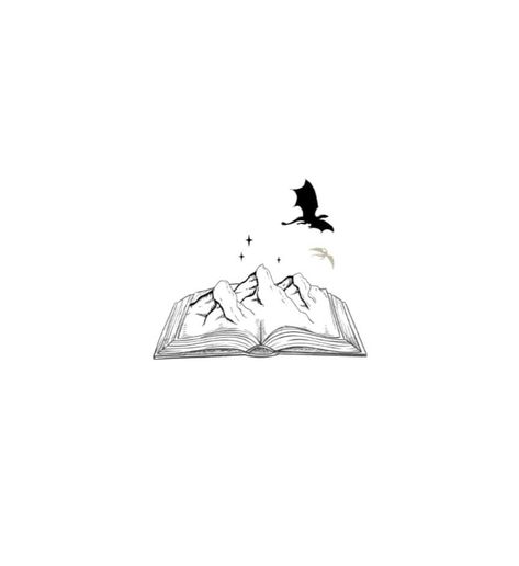 Book Tattoo With Mountain, Book Themed Tattoo Ideas, Book Tattoos With Dragons, Fantasy Book Inspired Tattoos, Bookish Friend Tattoos, Dragon Flying Out Of Book Tattoo, Tattoo Ideas Fantasy Art, Cute Bookish Tattoos, Velaris Book Tattoo