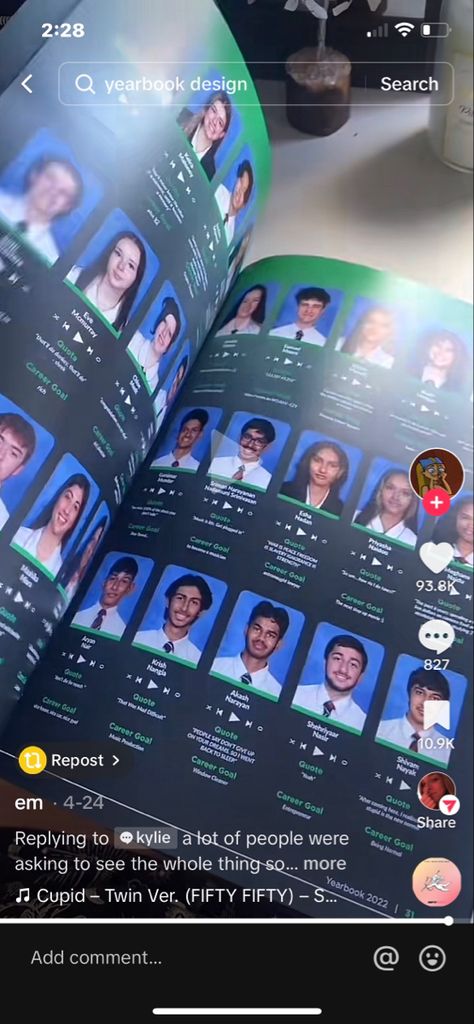 High School Yearbook Themes Spotify, Good Yearbook Themes, Senior Section Yearbook Ideas, High School Musical Yearbook Theme, Yearbook Mods Ideas, Yearbook Club Ideas, Spotify Wrapped Yearbook Theme, Cute Yearbook Covers, Social Media Yearbook Themes