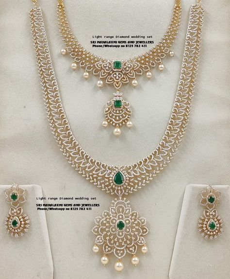 Diamond Haaram, Long Diamond Necklace, Diamond Haram, Pretty Gold Necklaces, Diamond Necklace Indian, Set Video, Bridal Diamond Necklace, Indian Wedding Jewelry Sets, Gold Jewels Design