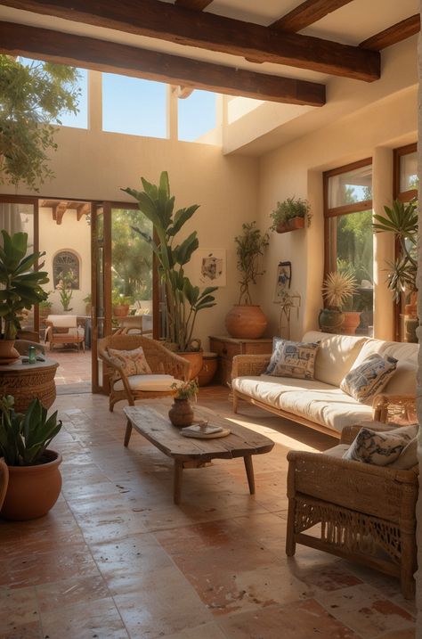 Spanish Theme Living Room, Los Feliz Homes, House Mediterranean Interior, Tuscany Style Home Interiors, Latin Interior Design, Spanish Style Office, Modern Mexican Interior Design, Terracotta Tiles Living Room, South American House