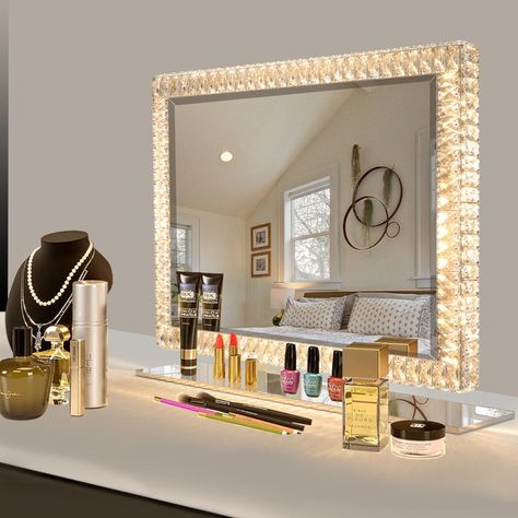 VG Diamond Collection Princess Premium LED Vanity Mirror | Wayfair Tabletop Vanity Mirror, Led Vanity Mirror, Crystal Mirror, Mirror Metal, Bathroom Mirror Lights, Mirror Light, Makeup Mirror With Lights, Diamond Collection, Led Vanity