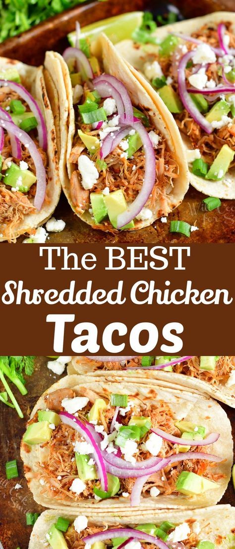 Perfectly tender, juicy, and flavorful Shredded Chicken Tacos is the perfect weeknight dinner. This shredded chicken recipe features chicken thigh meat, fire-roasted tomatoes, onions, chili pepper, lime, and lots of spices for the best taste. Make it in Instant Pot, Slow Cooker, or on stove-top. Chicken Taco Meat Instant Pot, Street Taco Chicken Slow Cooker, Stewed Chicken For Tacos, Sherreded Chicken Tacos, Slow Cooker Street Tacos Chicken, Chicken For Tacos Shredded, Pressure Cooker Shredded Chicken Tacos, Crock Pot Chicken Recipes Tacos, Mexican Stewed Chicken For Tacos