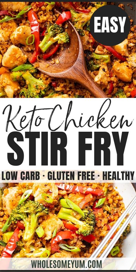 Stir Fry With Cauliflower Rice, Stir Fry Low Carb, Recipe With Cauliflower, Spinach Stuffed Chicken Breast Recipes, Keto Stir Fry, Chicken Stir Fry Recipe, Stuffed Chicken Breast Spinach, Fry Chicken, Chicken Cauliflower