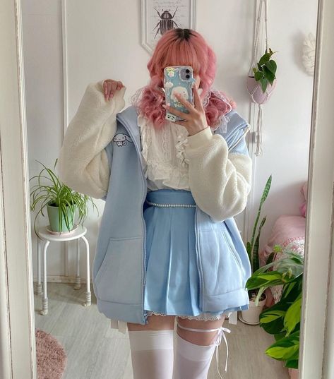 Cinnamoroll Jacket, Soft Pastel Outfits, Pastel Outfits Aesthetic, Pastel Blue Outfit, Cute Pastel Outfits, Kawaii Outfit Ideas, Blue Outfits, Pastel Outfit, Cute Comfy Outfits