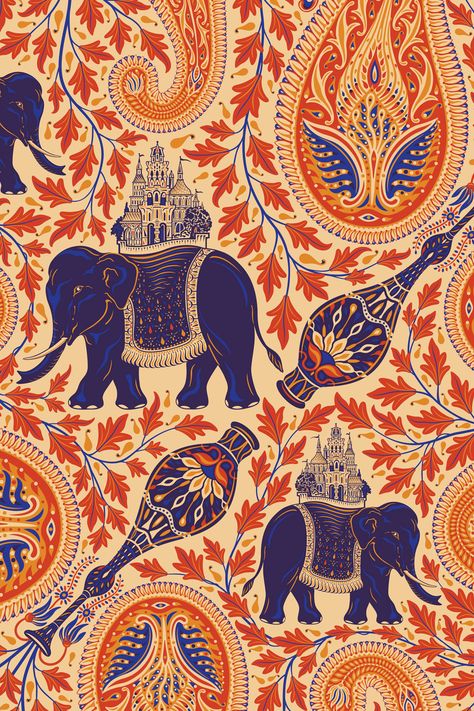 Indian Aesthetic Prints, Indian Prints Wallpaper, Traditional Elephant Design, Indian Ornaments Pattern, Cultural Patterns Indian, India Pattern Design, Indian Patterns Illustration, Indian Design Aesthetic, South Asian Patterns