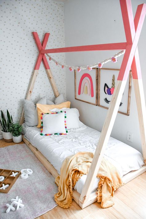 Chunky Teepee Bed Kids Teepee Bed Farmhouse Teepee Bed Tee - Etsy Tee Pee Bed, Toddler Bed Girl, Teepee Bed, Surf Room, Bed Kids, Kids Teepee, Montessori Bed, Tee Pee, Kids Bedroom Inspiration