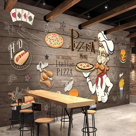 Custom Wall Mural 3D Creative Beverage Juice Art Wall Painting Bar Snack Bar Ice Cream Milk Tea Shop Wall Decor Poster Wallpaper|Wallpapers| - AliExpress Family Mural, Painted Wood Grain, Wallpaper Family, Pizza Wallpaper, Food Background Wallpapers, Wallpaper Classic, Wood Pizza, Food Pizza, Milk Shop