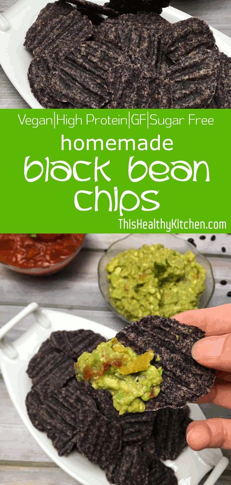 Here's a healthy take on your favourite potato chips. These black bean chips are loaded with protein and completely guilt free. Serve with dip or enjoy solo! #plantbased #healthysnack #vegansnack #blackbean #healthychips #blackbeanchips #easysnack #veganchips #glutenfree #dairyfree #protein #chipanddip Vegan Chips, Bean Chips, Bean Snacks, Healthy Chips, Delicious Veggies, Medical Medium, Glutenfree Dairyfree, Elimination Diet, Chips Recipe