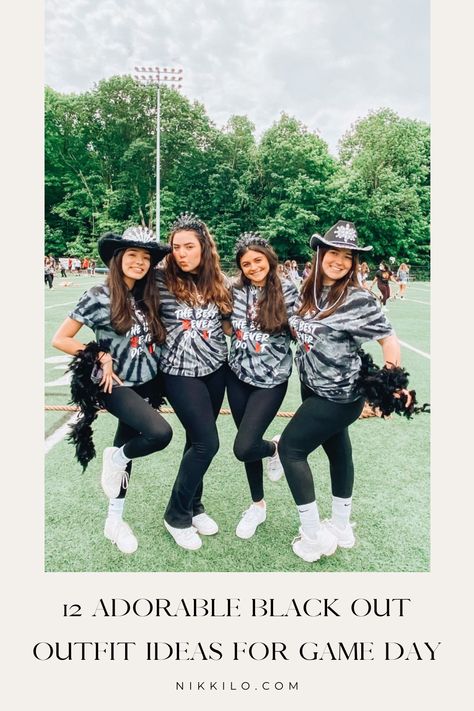 blackout outfits Black Out Spirit Day, Blackout Outfit Spirit Week, Outfits For A Football Game, Blackout Football Game Theme Outfit, Blackout Outfit, Spirit Day Ideas, Spirit Day, Fringe Tshirt, Fringe Shirt