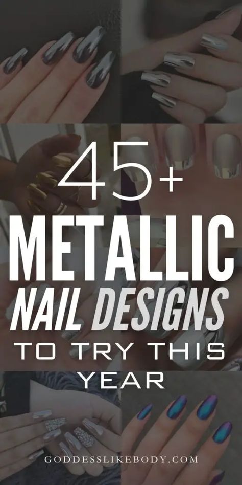 45+ Metallic Nail Ideas to Try This Year (2024) Nails Metalic Design, Metallic Chrome Nails Designs, Hombre Chrome Nails, Metallic Summer Nails, Metallic Nail Art Designs, Dark Metallic Nails, Fall Metallic Nails, Chrome Fall Nails 2024, Metallic Gel Nails