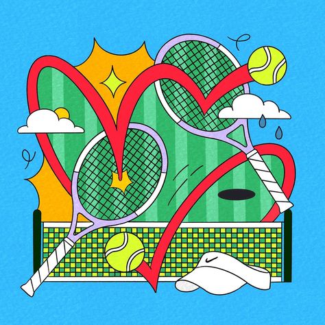 Alongside the football drama I’ve been loving Wimbledon this year too so here’s a little doodle to celebrate before the finals tomorrow!💥 . . . . #illustration #illustrationartists #artistsoninstagram #wimbledonart #sportsillustration #ligneclaire #illustrationartists #creative #draweveryday #drawthisinyourstyle #womanwhodraw #tennisillustration #tennisart Tennis Racket Illustration, Sport Illustration Graphics, Link Illustration, Tennis Illustration, Soccer Illustration, Tennis Drawing, Sports Illustrations Art, Sports Illustrations Design, Celebration Illustration