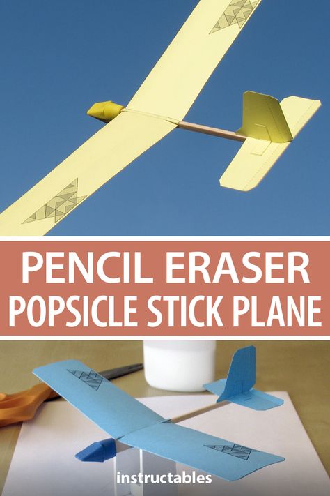 Make little toy planes that actually fly from popsicle sticks, pencil erasers, and paper parts. #Instructables #upcycle #reuse #toy #office #kids #glider #STEM Flying Decorations, Balsa Glider, Airplane Diy, Paper Glider, Recycled Bottle Crafts, Paper Rockets, Airplane Crafts, Upcycle Crafts Diy, Toy Plane