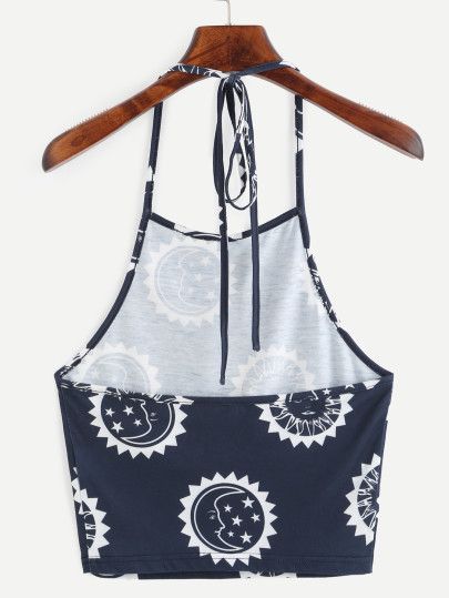 Shop Blue Print Halter Neck Backless Crop Cami Top online. SheIn offers Blue Print Halter Neck Backless Crop Cami Top & more to fit your fashionable needs. Crop Cami Top, Backless Crop Top, Cropped Top, Sun Moon, Cami Top, Halter Neck, Crop Top, Moon, Sun