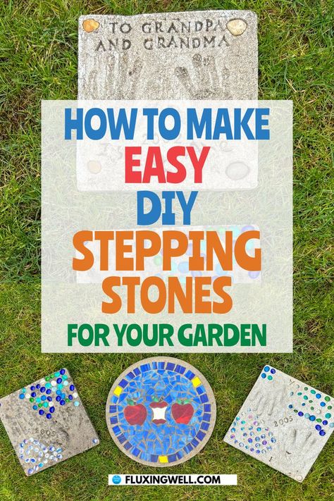 easy DIY garden stepping stones Concrete Stepping Stones Diy, Diy Garden Stepping Stones, Homemade Stepping Stones, Diy Stepping Stones, Stepping Stone Walkways, Mosaic Stepping Stone, Stepping Stone Molds, Concrete Stepping Stones, Mosaic Stepping Stones