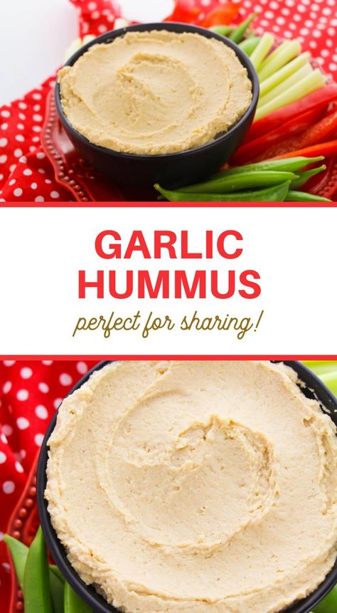 This Garlic Hummus Recipe makes the perfect appetizer, snack, or side dish! Great for parties, football tailgates, and holidays. Sour Cream Dip Recipes, Creamy Hummus Recipe, Garlic Hummus Recipe, Homemade Hummus Recipe, Loaded Baked Potato Casserole, Cream Cheese Recipes Dip, Recipes Greek, Man Recipes, Hummus Recipes