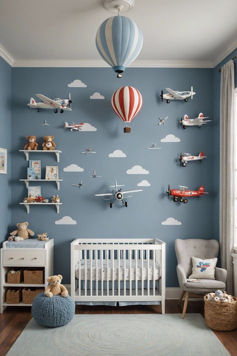 Baby Boy Bedroom Wallpaper, Nursery Ideas Disney Themed Rooms, Baby Boy Room Inspiration, Baby Boy Airplane Nursery, Baby Room Boy Ideas, Newborn Room Ideas Boy, Cool Boy Nursery, Baby Boys Room Ideas