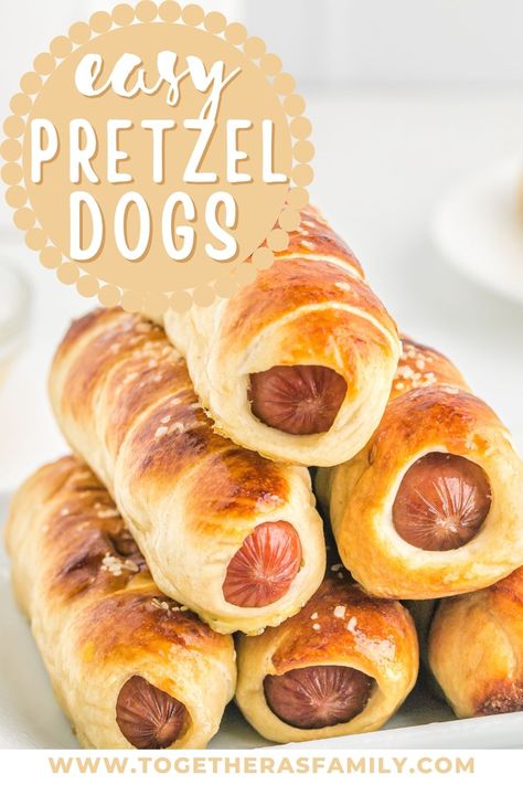 Homemade Pretzel Dogs, Pretzel Dogs Recipe, Homemade Pretzel, Pretzel Dogs, Dogs At Home, Wrapped Hot Dogs, Hot Dog Rolls, Frozen Dinner Rolls, Pretzel Dough