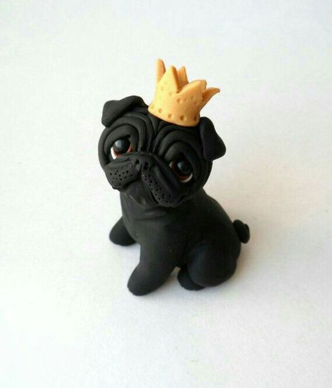 The detail on this lil' guy is amazing!! He is so cute! #cuteblackpugs Pug Sculpture, Sculpture Polymer Clay, Crea Fimo, Polymer Clay Figures, Black Pug, Polymer Clay Animals, Cute Polymer Clay, Clay Figurine, Polymer Clay Miniatures