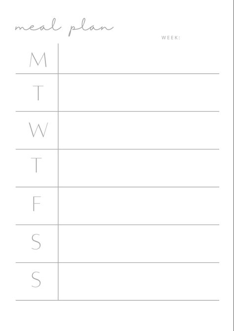 Minimalist Meal Plan| Printable Weekly Meal P Meal Prep Binder, Meal Prep For The Week List, Meal Prep Layout, Meal Prep Simple, Weekly Dinner Planner, Ipad Templates, Meal Planning Printable Templates, Simple Meal Plan, Meal Planing