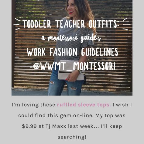 Toddler Teacher Outfits: a Montessori guide’s work fashion guidelines – What would Montessori think? Montessori Teacher Outfits, Montessori Guide, Teacher Dress Code, Montessori Teacher, School Dress Code, Toddler Teacher, Teacher Dresses, Toddler Classroom, Montessori Education